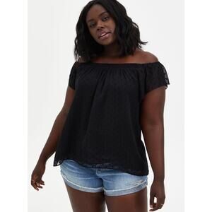 Torrid Size 2X Clip Dot Off-Shoulder Top Black